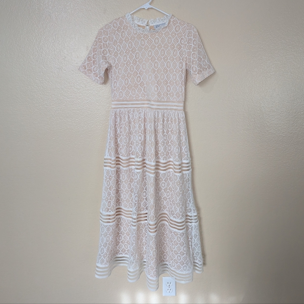 Polagram Cream Lace Midi Dress